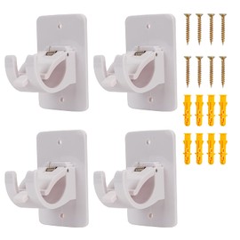 4PCS White Curtain Pole Bracke，No Drill Curtain Rod Brackets Self Adhesive Curtain Rod Hooks Curtain Hangers for Poles Less Than 40mm in Diameter Pole with Screws (Curtain Rod Not Included)