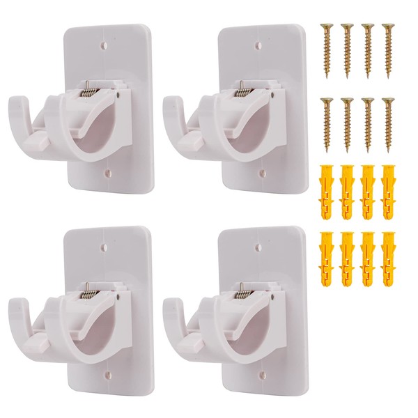 4PCS White Curtain Pole Bracke，No Drill Curtain Rod Brackets Self