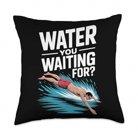 Water You Waiting for Swimming Pun Diver Splash Throw Pillow