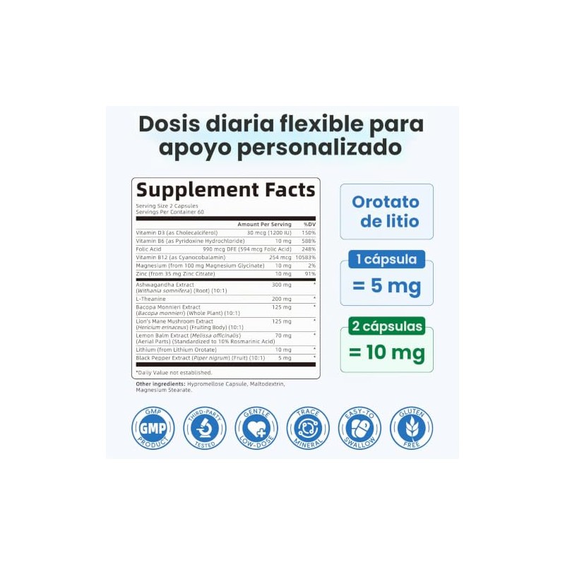Orotato de litio 5/10 mg, suplemento para el estado de
