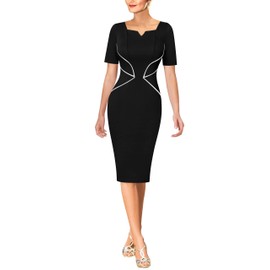 VFSHOW Womens Black Notch V Neck Work Office Business Bodycon Pencil Sheath Dress 10329 BLK XL