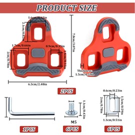LPZMPZ Compatible with Look Keo Bike Pedals 3-Hole Grip Blade 2 Max Carbon Classic Cleats Bicycle Cleats Shoe Plate Set Road Bike Pedal Grey MTB Pedal Plates Road Cleats Bicycle Accessories Set (Red 9