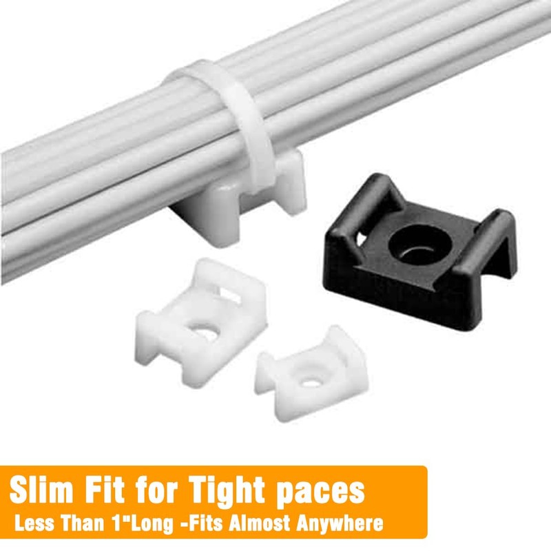 60 Set White Cable Zip Tie Mounts Kit Wire Clips