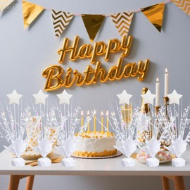6 Pack Metallic Foil Spray Centerpiece Star Table Decoration Burst Table Centerpieces for Birthday Wedding Anniversary Graduation Holiday Party Supplies Decor (White Star)