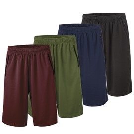 Essential Elements 4 Pack: Men's Dry-Fit Sweat Resistant Active Athletic Performance Shorts, Set H, Small