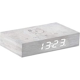 Gingko - Flip Click Clock LED-Wecker, Soundaktivierung und Neue Flip-Technologie, wiederaufladbar, mit lasergravierten Touch-Bedienelementen, Verschiedene Holzausführungen