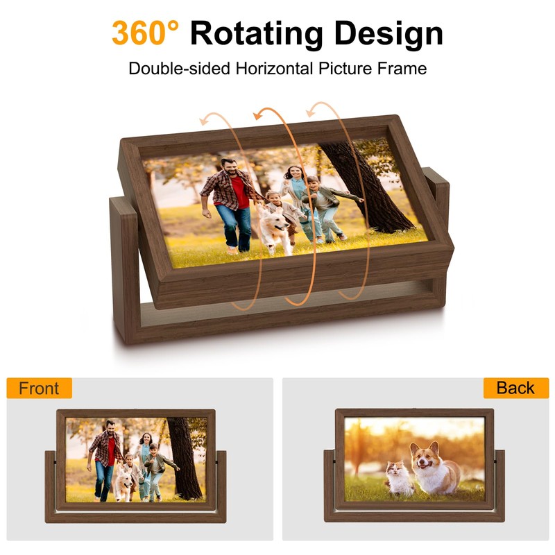 Mixoo 4x6 Picture Frame Rotating Photo Frame, Wooden Picture Frames