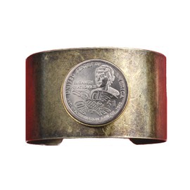 US 2020 Native American Sacagawea Dollar BU Uncirculated Coin Solid Brass Antique Finish Cuff Bracelet - Elizabeth Peratrovich Anti-Discrimination Law Of 1945