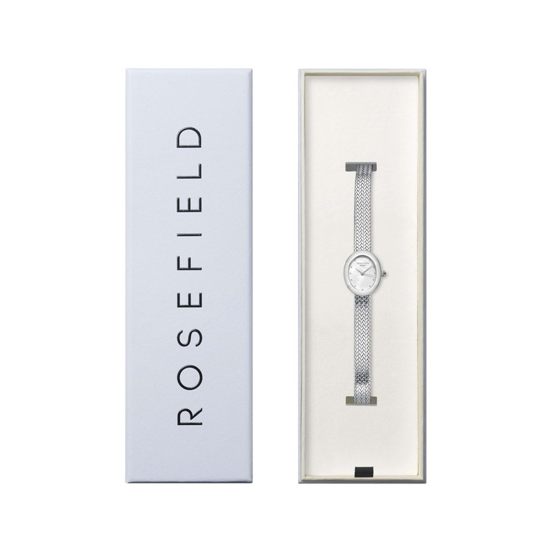 Rosefield Women's MWSMS-M05 Silver Mini Oval Silver-Tone Woven Mesh Watch