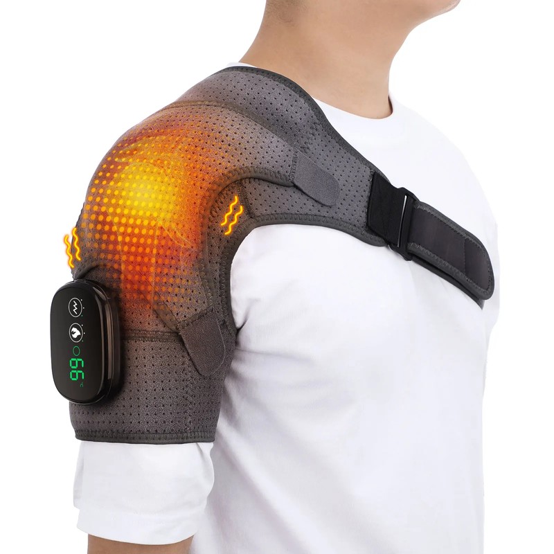 Cordless Heated Shoulder Brace with Vibration Massage – 3-Level Electric