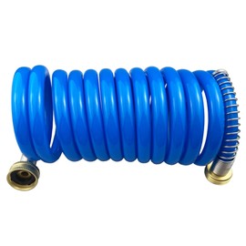 Darnassus Heavy-duty PU Coil Hose, Self-Coiling Garden Hose with Solid Brass Fittings, Retractable, Corrosion Resistant, for Household (10 FT, Blue)