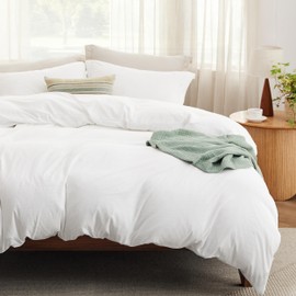 Bedsure Duvet Cover Full Size with Fitted Sheet - 4 Pieces Prewashed Cotton-Like Extra Soft Bedding Set, Includes 1 Duvet Cover 80x90 Inches with Zipper Closure, 2 Pillow Shams, 1 Fitted Sheet, White