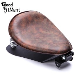 GOODFITMENT Retro Brown Leather Motorcycle Spring Solo Seat w Base For Harley Chopper Bobber