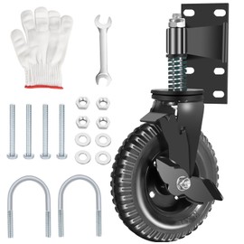 Heavy Duty Gate Wheel, 8 Inch Fence Wheels with Suspension for Wooden and Metal Tube Gate, 700lb Capacity, 360° Swivel Spring Loaded Use on Turf, Mud, Rubble, Slate W/brake