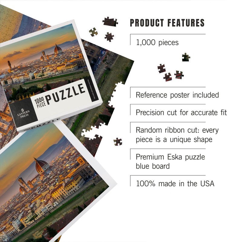 Lantern Press 1000 Piece Jigsaw Puzzle, Florence, Italy, Sunset view