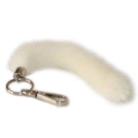 Fosrion Real Mink Marten Tail Fur with Smooth Soft Beautiful Hair Key Chain Hook Ring Clip (White)