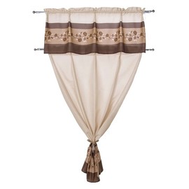 Colchas Concord | Cortina de Cocina Decorativa Tipo C Color café 2 Paneles Ancho 1.18 m