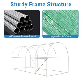 15x7x7 FT Outdoor Greenhouse with Roll Door & 8 Mesh Windows, Large Walk-in Plant Houses with Reinforced Galvanized Steel Frame & Durable PE Cover, Garden Greenhouse for Backyard Planting, Green