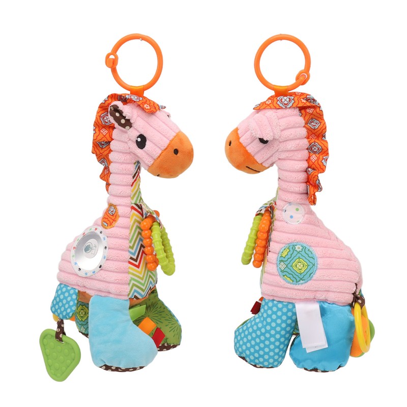 Infant Stroller Rattle Bell with Teether Mirror Cute Giraffe Plush
