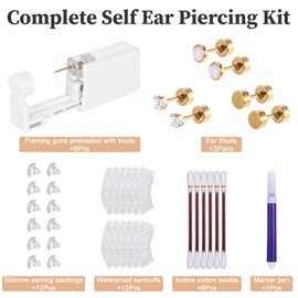 40Pcs Ear Piercing Gun Kit, Disposable Ear Piercing Kit, Include 6Pcs Self Piercing Gun with Cubic Zirconia Earrings Stud, 3Pair Replacement Earrings Stud & 31Pcs Piercer Tool for Your Own Use at Home