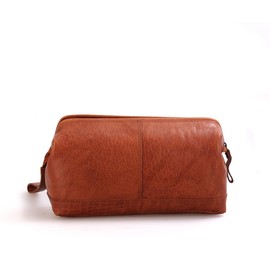 Spikes & Sparrow Cody Leather Cosmetic Bag, brown, Leather cosmetic bag with zip frame in the style of a doctor