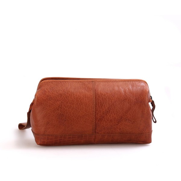 Spikes & Sparrow Cody Leather Cosmetic Bag, brown, Leather cosmetic