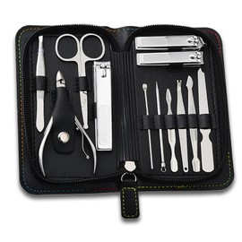 Manicure Set Professional Nail Clippers Pedicure Kit 12 in 1, Fingernail and Toenail Care Tools Stainless Steel Grooming Kits with Luxurious Travel Case(Black)