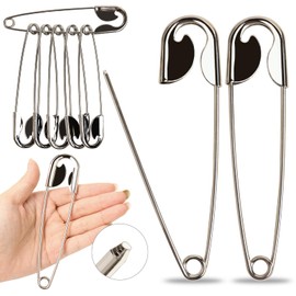 HAPYSHOOP 10 Pieces Large Safety Pins 5 Inch Metal Jumbo Safety Pin Silver Heavy Duty Safety Pins for Laundry, Blanket, Key Rings, Outdoor