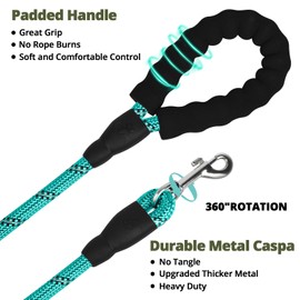 jenico Long Dog Leash 10FT: Heavy Duty Rope Leashes for Dogs Training with Swivel Lockable Hook Reflective Threads Bungee and Padded Handle - Dog Lead for Large Small Medium Dogs Outside Walking