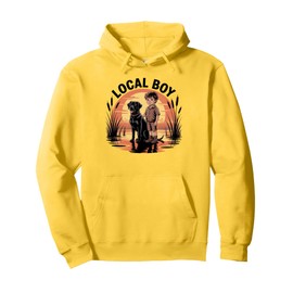 Local Boy Black Lab Marsh Scene Sunset Vintage Country Pullover Hoodie