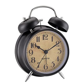 rjuwurv 4' Loud Alarm Twin Bell Alarm Clock, Night Light, Desk Clock Table Alarm Clock Bedroom Alarm Clock(Black)