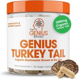 Genius Turkey Tail Mushroom Supplement – Immune & Gut Health Support Powerful Antioxidants & Prebiotics for Digestion & Wellness Organic, Pure, No Fillers 100 Capsules Natural Defense & Vitality Boost