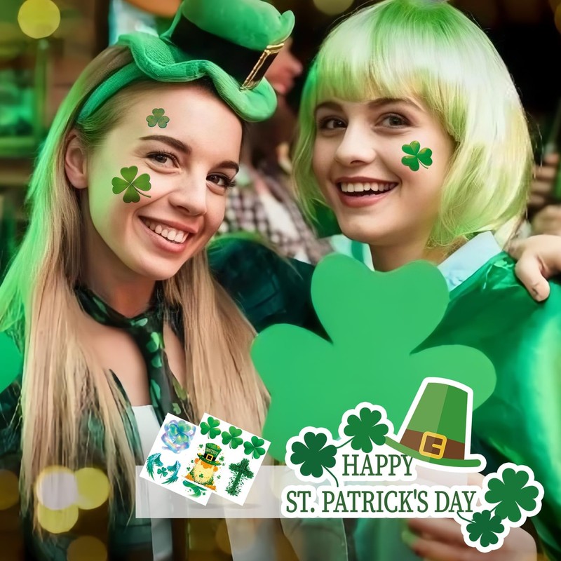 VERKSTAD 24 Sheets St. Patrick's Day Temporary Tattoos, Glitter Shamrock