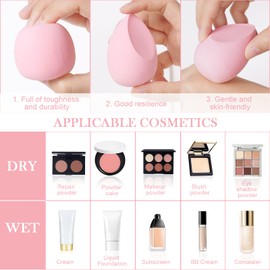 AUAUY 8 Pieces Make Up Sponge Set, Foundation Blending Beauty Sponge, Beauty Makeup Sponges Blender for Liquid Foundation Powder Sun Protection and Cream with 1 Sponge Holder (Drop-Cut Shape)