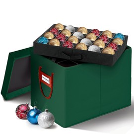 HOLDN’ STORAGE Christmas Ornament Storage Container Box with Dividers – Convenient Durable 4 Individual Removable Trays Fits Up to 96-3” Ornaments - Green