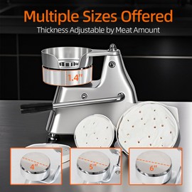 JOHAKYU 3 - in - 1 Commercial Burger Patty Maker, Hamburger Beef Patty Press Stainless Steel Bowl, Heavy - Duty Meat Forming Processor(4/5/6 - inch), Burger Machine with 1200 Pcs Patty Papers