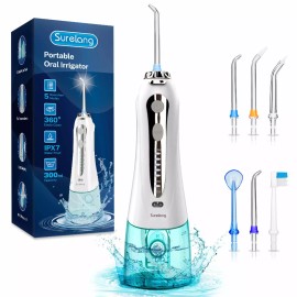 Mueasy Cordless Water Flosser Dental Oral Irrigator Travel Teeth Cleaner 8 Jet Tips