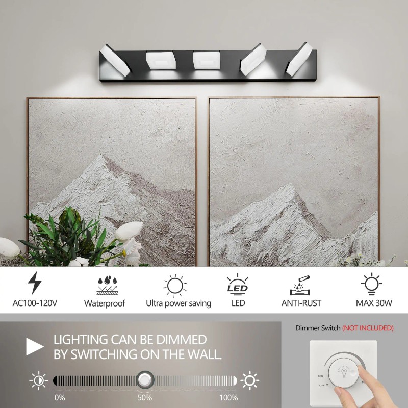 Matte Black Modern Acrylic LED Bathroom Vanity Light Fixtures 5