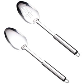 Solid and Slotted Spoons Set 12.7 Inch Stainless Steel Cooking Utensils Long Handled Serving Spoon for Kitchen Frying Mixing Serving Draining Turning Stirring