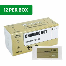 Oasis Chromic Gut Surgical Suture, 3-0, (SH) 1/2 26mm Round Bodied Needle, 75cm, 12/Box, Veterinary Use