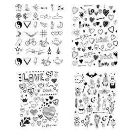 SanerLian Black Flowers Tree Temporary Tattoo Sticker Waterproof Geometric Insect Women Girls Neck Chest Hand 15X11cm Set of 4 (SF044)
