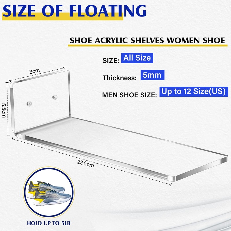 Treela 20 Pack Floating Shoe Shelves for Wall Acrylic Clear