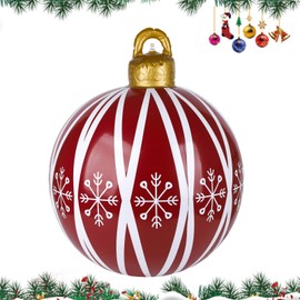Inflatable Christmas Ball 23.6 Inch Giant Christmas Baubles Outdoor Inflatable Decorated Ball Christmas Tree Blow Up Balls PVC Inflatables Ball Outdoor Decorations (Red - Snowflake)
