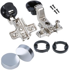 MS Beschläge Glass Cabinet Pot Hinge Chrome Matt Pot Hinge Decorative Cap Diameter 26 mm Glass Door Hinge 1 Pair 95° Opening Angle Furniture Hinge (Round, Inner Stop)