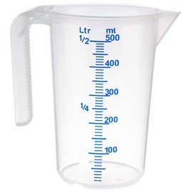 APS Measuring Jug 0.5 Litres, Diameter 9 x Height 14 cm, Plastic Cup with Embossed Scale on the Outside, Open Handle, L/ml Divisions, Dishwasher Safe