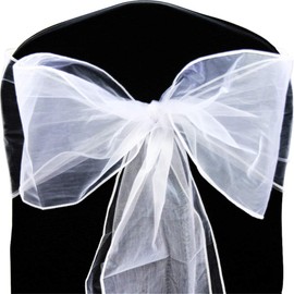 Time to Sparkle Pack of 10 Organza Sashes 22x280cm Wider Sash Fuller Bows Chair Cover Bows Sash for Wedding Party Birthday Decoration - White