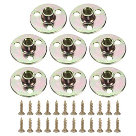uxcell 8Pcs M8 T-Nuts, Zinc Plated Steel Brad Hole Tee Nut with Screws, 3-Hole Round Base Weld Nuts 12.7mm Height Through Hole Flange Insert Female Thread Plate Nuts, Multicolor