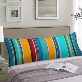 Stripe Bohemian Style Body Pillow Cover Colorful Stripes Long Pillow Case with Zipper Farmhouse Bedding Pillowcase Decorative Pillowcases Soft Cushion Pillow Covers for Bedroom,Couch,20"x54",Teal Blue