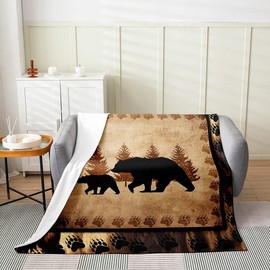 Bear Flannel Fleece Throw Blanket, Wild Animal All Season Bed Blanket Nature Wildlife Bear Fuzzy Blanket for Bed Sofa Couch, Rustic Cabin Country Bedroom Decor Plush Blanket Throw 50"x60"