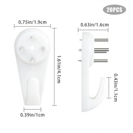 20 Pcs Plastics No Trace Picture Hangers Picture Hangers Hanging Kit Invisible Nail Screws Wall Hooks Hardwall Drywall Hooks for Tapestry, Clocks, Hanging Picture, Cement Wall, Hard Walls and More (L)